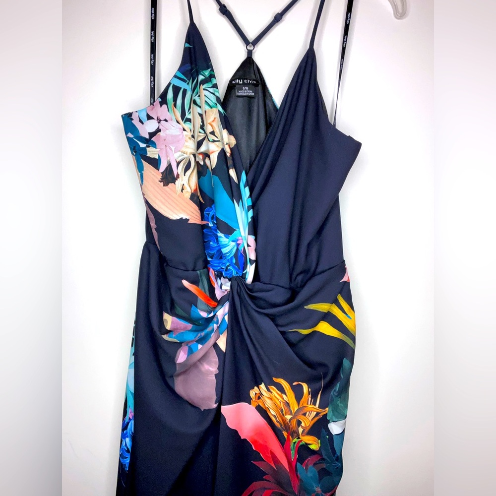 City Chic sleeveless faux wrap spaghetti strap dress